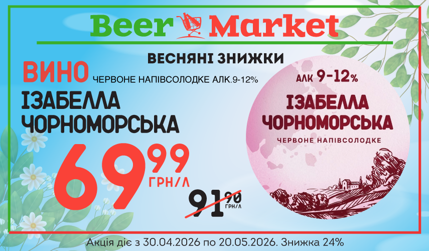 Акція на 1л Вино червоне н/сол Ізабелла Чорноморська